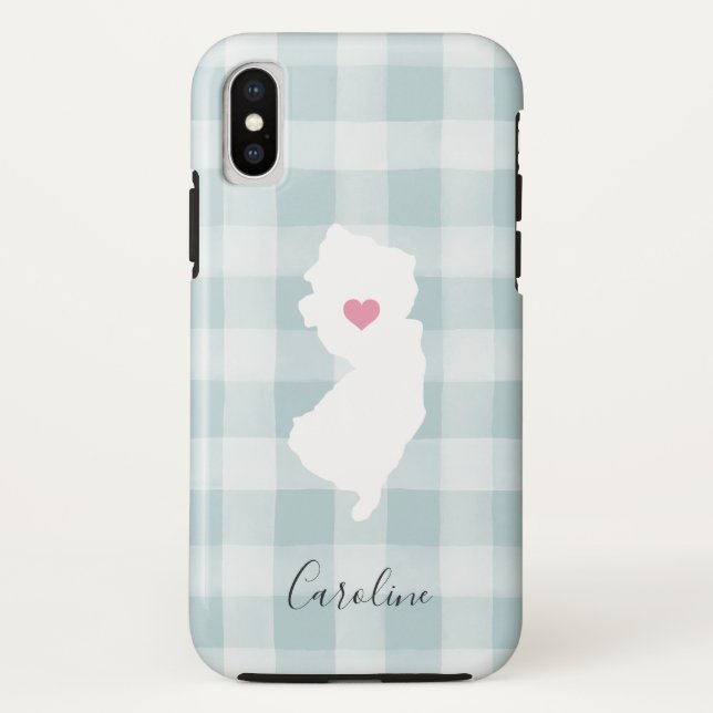 Coques Case-Mate iPhone Silhouette de New Jersey State Rustic Mint Plaid (Dos)