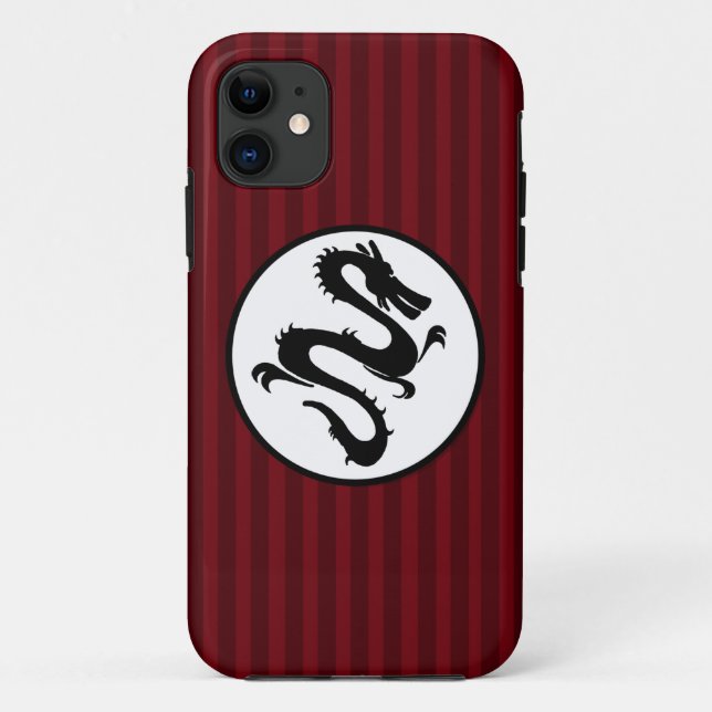 Coques Case-Mate iPhone Silhouette noire de dragon sur les rayures rouges (Dos)