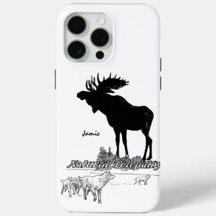 Coque iPhone 15 Pro Max Silhouette noire et blanche Loup d'orignal Vintage