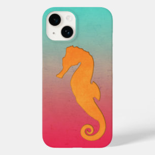 Coque Pour iPhone 14 Silhouette orange de Seahorse Simple nautique aqua