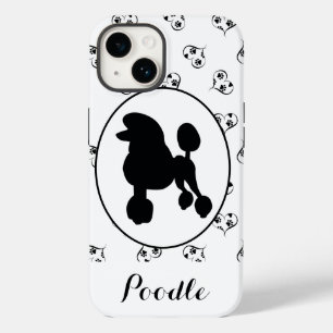Coque Pour iPhone 14 Silhouette Poodle Coeurs et Empreintes de pattes
