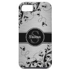 Silver Black Floral Swirls iPhone 5 Coque-Mate