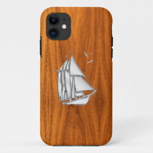 Coque iPhone 11 Silver Sailboat on Teak Veneer Styles