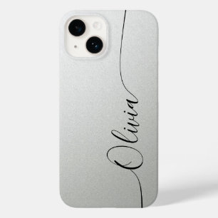 Coque Pour iPhone 14 Silver Shimmer Élégant Calligraphie Nom du script