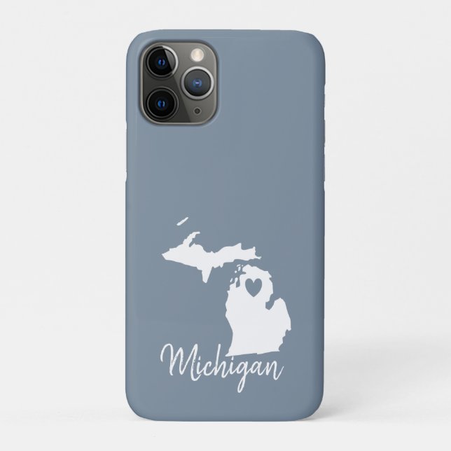 Coques Case-Mate iPhone Simple Ardoise Bleu Michigan Home State Map (Dos)