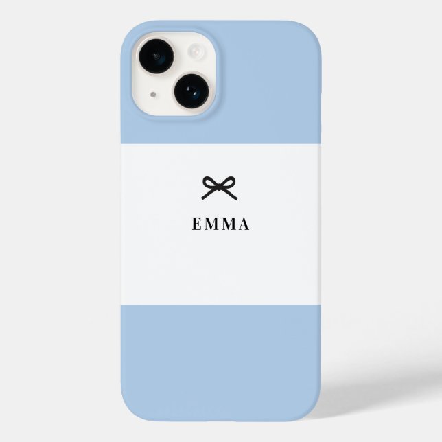 Coques Case-Mate iPhone Simple Chic Classic Bow Blue Monogramme Nom (Verso)