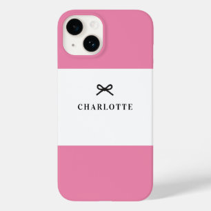 Coque Pour iPhone 14 Simple Chic Classic Pink Bow Nom Monogramme
