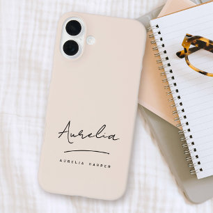 Coques iPhone 16 Plus Simple Chic Script Monogram Blush Pink Signature