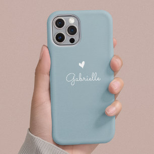 Coque Pour iPhone 16 Simple Dusty Blue Heart avec nom de script
