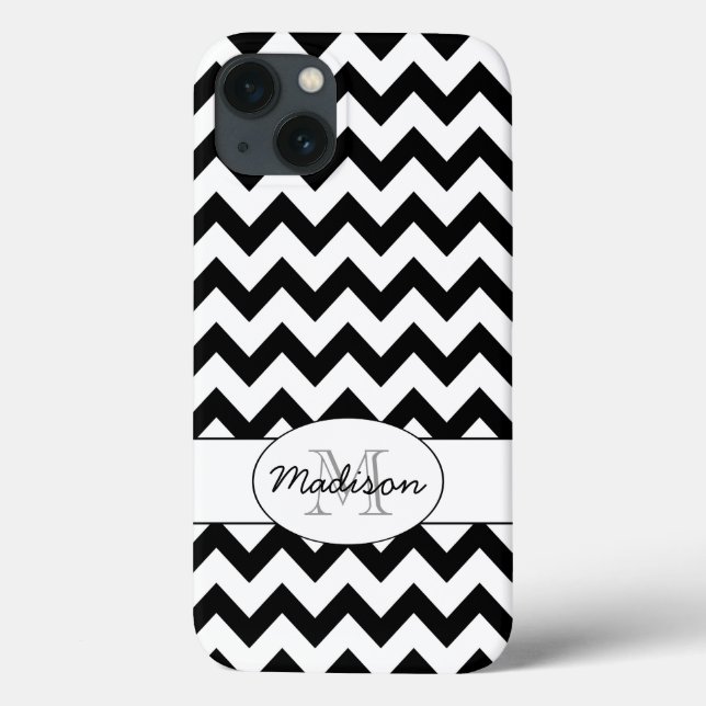 Coques Case-Mate iPhone Simple Elegant noir et blanc Chevron Monogramme (Verso)