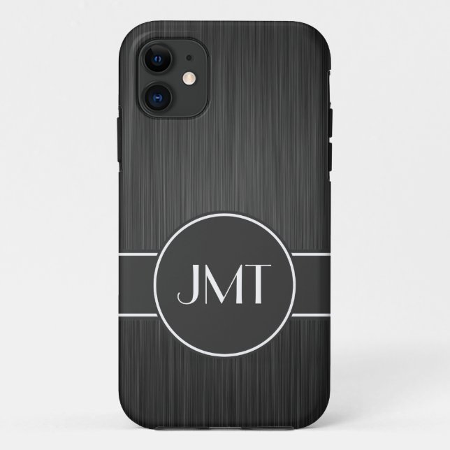 Coques Case-Mate iPhone Simple et beau Monogramme Noir Faux Metal (Dos)