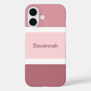 Coque Pour iPhone 16 Simple Fille Rose Et Blanc Rayures Personnalisé