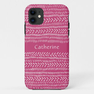 Case-Mate iPhone Case Simple Fuchsia Rose White Stripes Boho Ajouter Nom