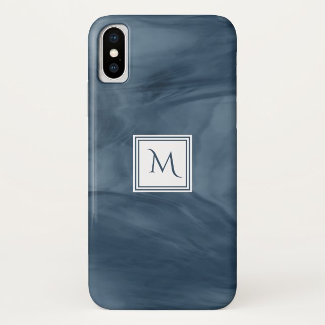 Coques Case-Mate iPhone Simple Marine Bleu Marbre subtil Monogramme modern (Dos)