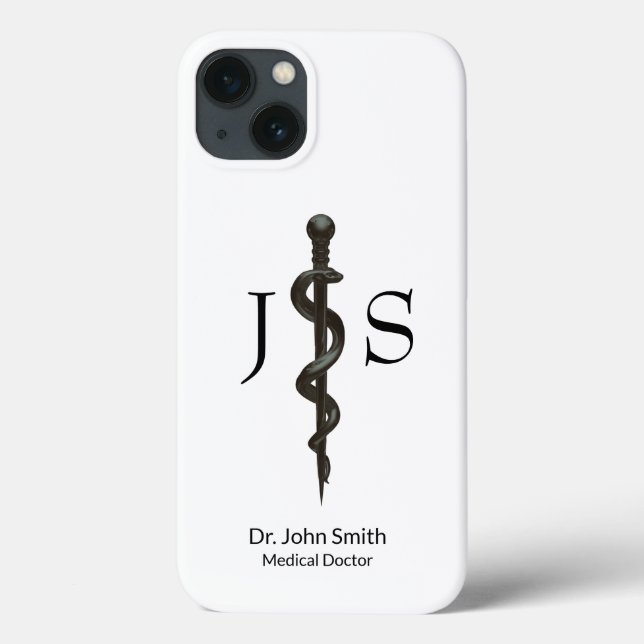 Coques Case-Mate iPhone Simple Médicale professionnel Asclepius noir blanc (Verso)
