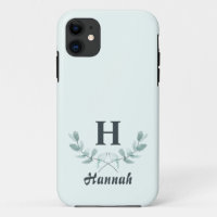 Simple Mint Green Eucalyptus Leaf Monogramme