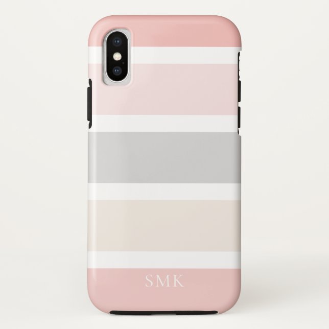 Coques Case-Mate iPhone Simple moderne Gris rose rayures de crème Monogram (Dos)