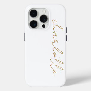 Coque iPhone 15 Pro Simple Moderne Minimaliste Gold Nom de script