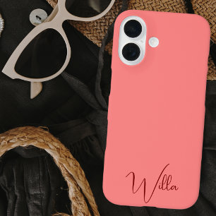 Coque Pour iPhone 16 Simple moderne rose et rouge Monogramme élégant