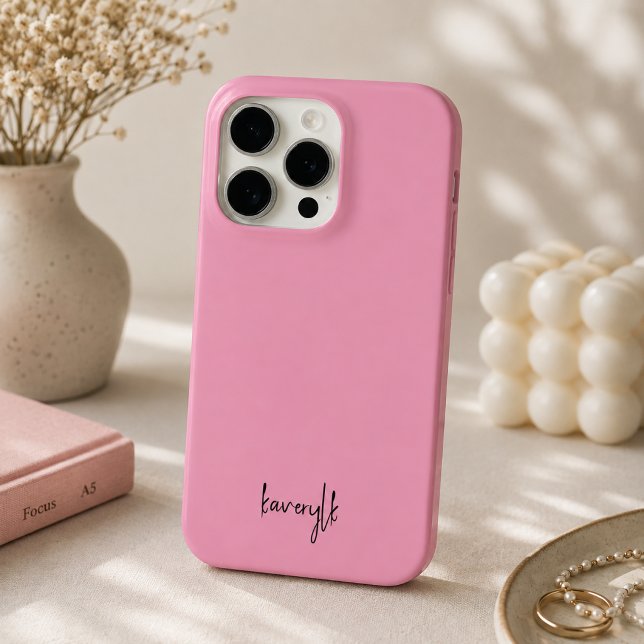Coques Case-Mate iPhone Simple Monogramme de Nom Féminin Rose Pâle Script (Créateur téléchargé)