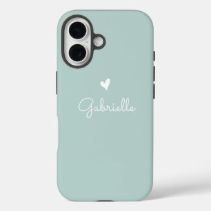 Coque Pour iPhone 16 Simple Pastel Green Heart avec un nom de script mi