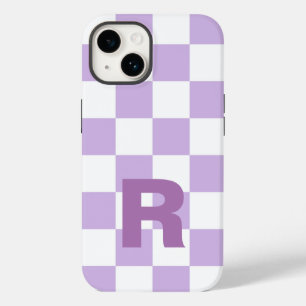 Coque Pour iPhone 14 Simple Pastel Purple Lilac À damiers Monogramme