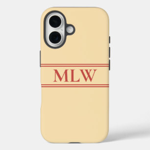 Coque Pour iPhone 16 Simple pêche et rouge monogramme