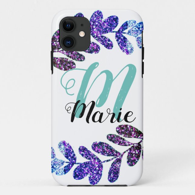 Coques Case-Mate iPhone simple personnalisé bleu violet noir feuilles ajou (Dos)