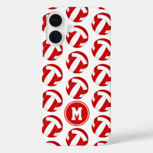 Coque Pour iPhone 16 simple rouge blanc volleyballs motif monogrammé