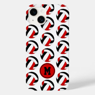 Coque Pour iPhone 14 simple rouge noir volleyballs motif monogrammé