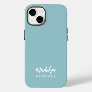 Coque Pour iPhone 14 Simple stylé moderne Nom de script Turquoise bleu