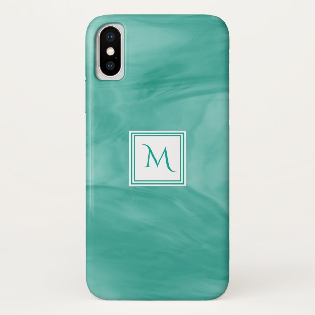 Coques Case-Mate iPhone Simple Turquoise Vert subtil marbre Moderne Monogr (Dos)