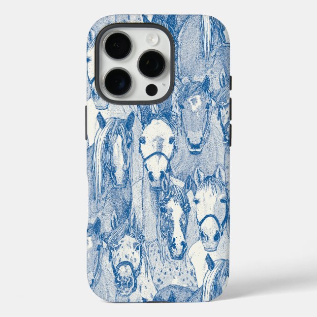 Coques Case-Mate iPhone simplement chevaux bleu de cobalt demi-perle (Verso)