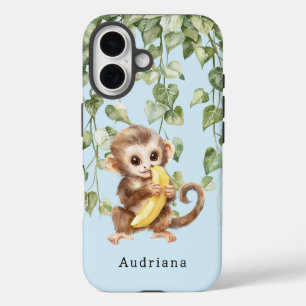 Coque Pour iPhone 16 Singe avec animal de la jungle de banane