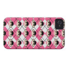 Singes roses sur Diamant Jacquard rose blanc