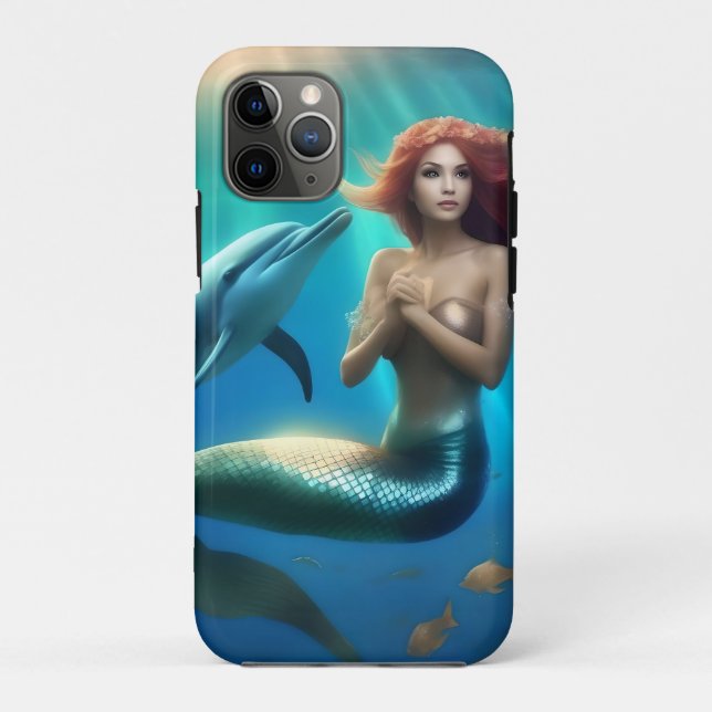Coques Case-Mate iPhone Sirène Angélique Nageant Avec Dauphins, (Dos)