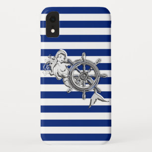 Coque Pour iPhone XR Sirène d'argent sur les rayures marines