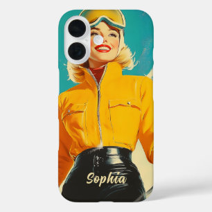 Coque Pour iPhone 16 Ski rétros Glamour Vintage hiver Aventure
