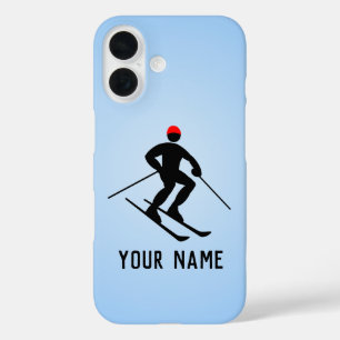 Coque Pour iPhone 16 Skier avec Polonais en descente, ajoutez votre tex