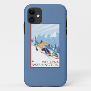 Coque iPhone 11 Skieur de neige de Downhhill - passage blanc,