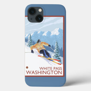 Coques Pour iPhone Skieur de neige de Downhhill - passage blanc,