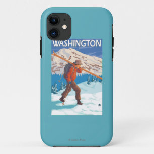 Coque iPhone 11 Skis de transport de neige de skieur - Washington