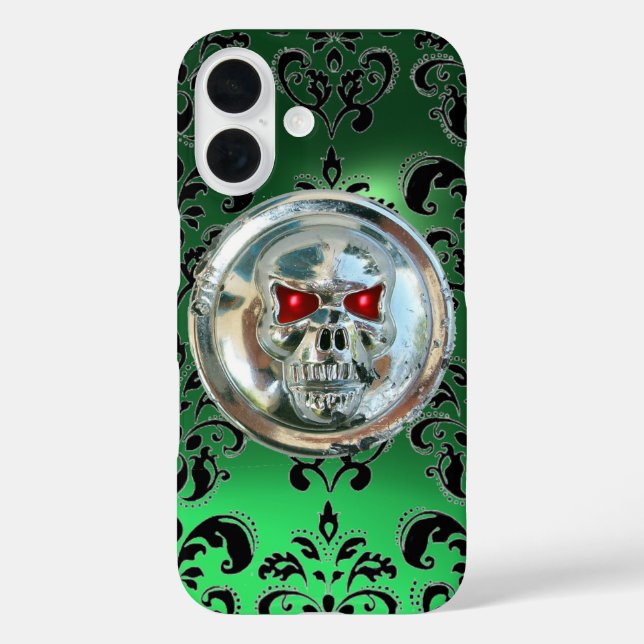Coques Case-Mate iPhone SKULL RIDERS BLACK GREEN DAMASK GEM Jade (Verso)