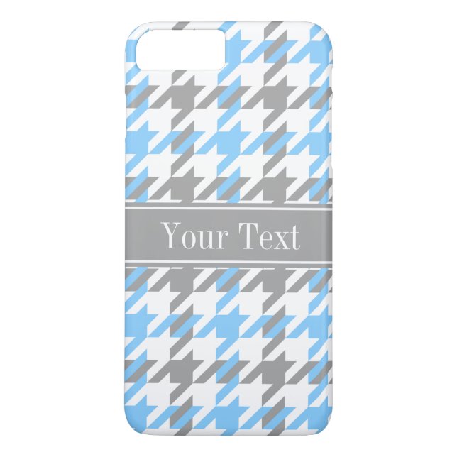 Coques Case-Mate iPhone Sky Blue White Dk Grey Houndstooth Nom Monogramme (Dos)