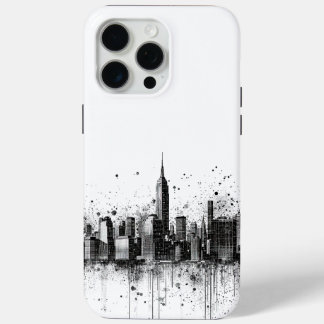 Coque iPhone 15 Pro Max Skyline de ville contemporaine en noir et blanc