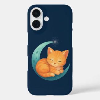 Coque Pour iPhone 16 Sleeping Orange Cat on Moon Case
