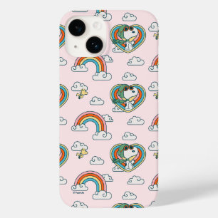 Coque Pour iPhone 14 Snoopy & Woodstock Rainbow Heart Motif