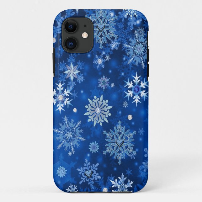 Coques Case-Mate iPhone Snowflakes de Noël Bleu et argent (Dos)