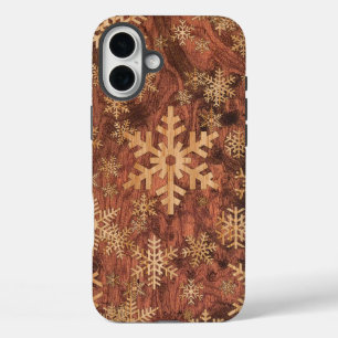 Coques iPhone 16 Plus Snowflakes Inlay en bois Décor d'impression graphi