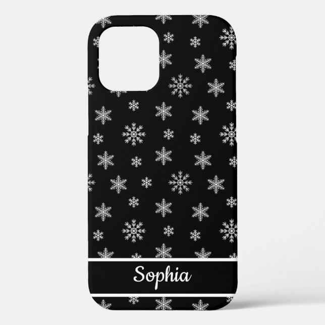 Coques Case-Mate iPhone Snowflakes motif noir nom personnalisé (Verso)